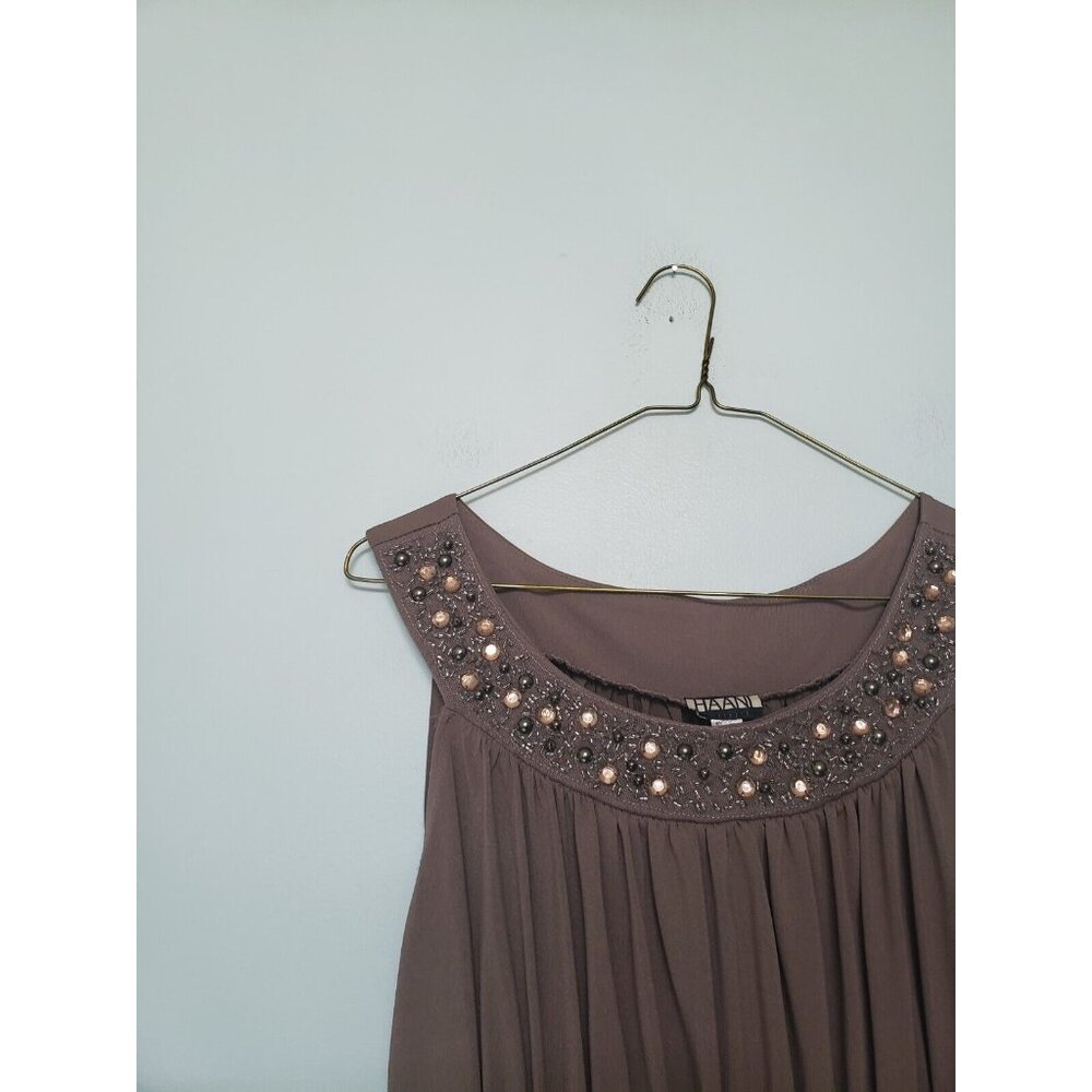 Haani Women S Y2K Vtg Semi Formal Maxi Dress Brown Bead Sparkle Prom Sleeveless - Picture 4 of 5